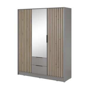 wohnli-moebel-suche-800000909472 Wohnli Möbelsuche - DREHTÜRENSCHRANK NELIANA 155/200/51 cm 3-türig mit Spiegel Grau