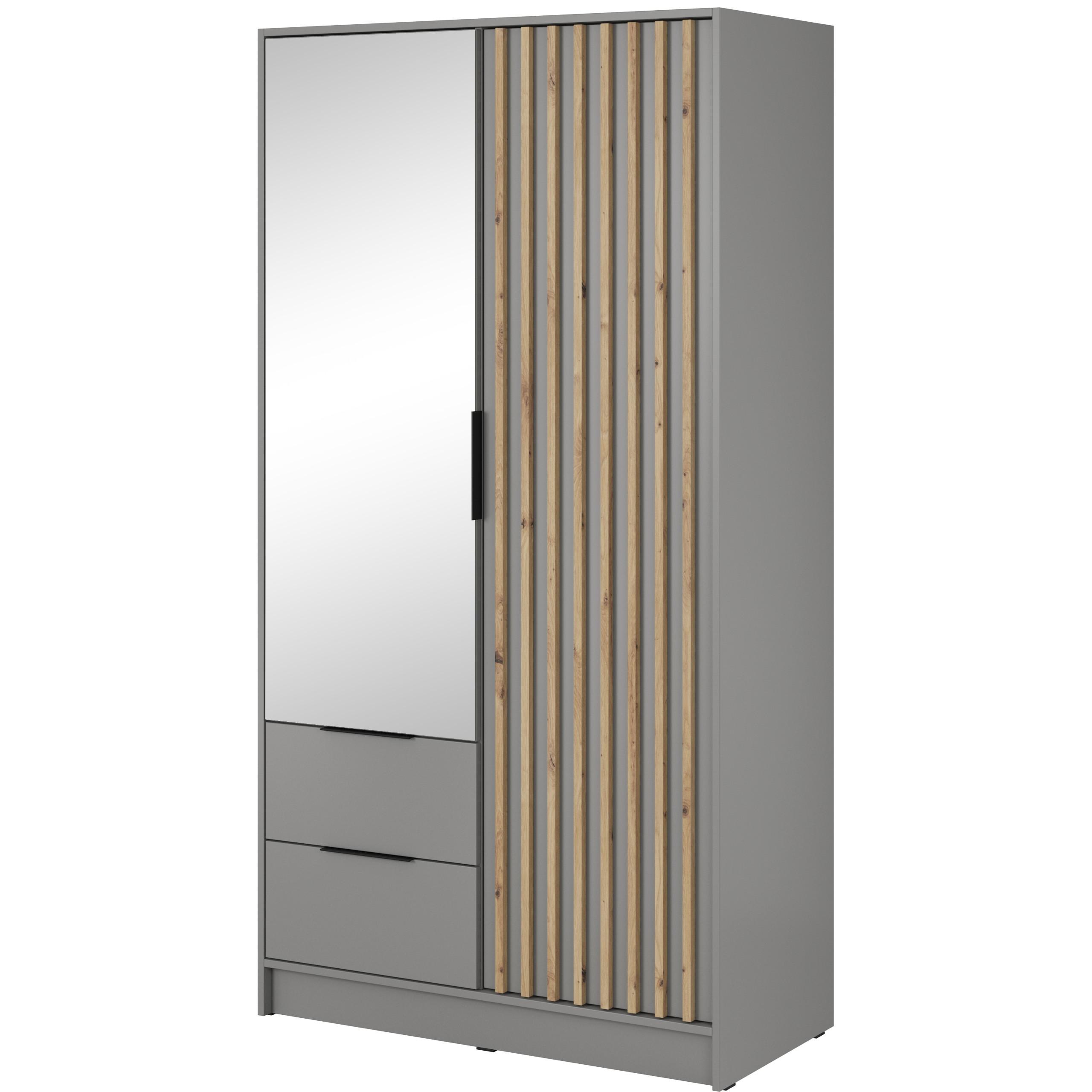 wohnli-moebel-suche-800000909483 Wohnli Möbelsuche - DREHTÜRENSCHRANK NELIANA 105/200/51 cm 2-türig mit Spiegel Grau
