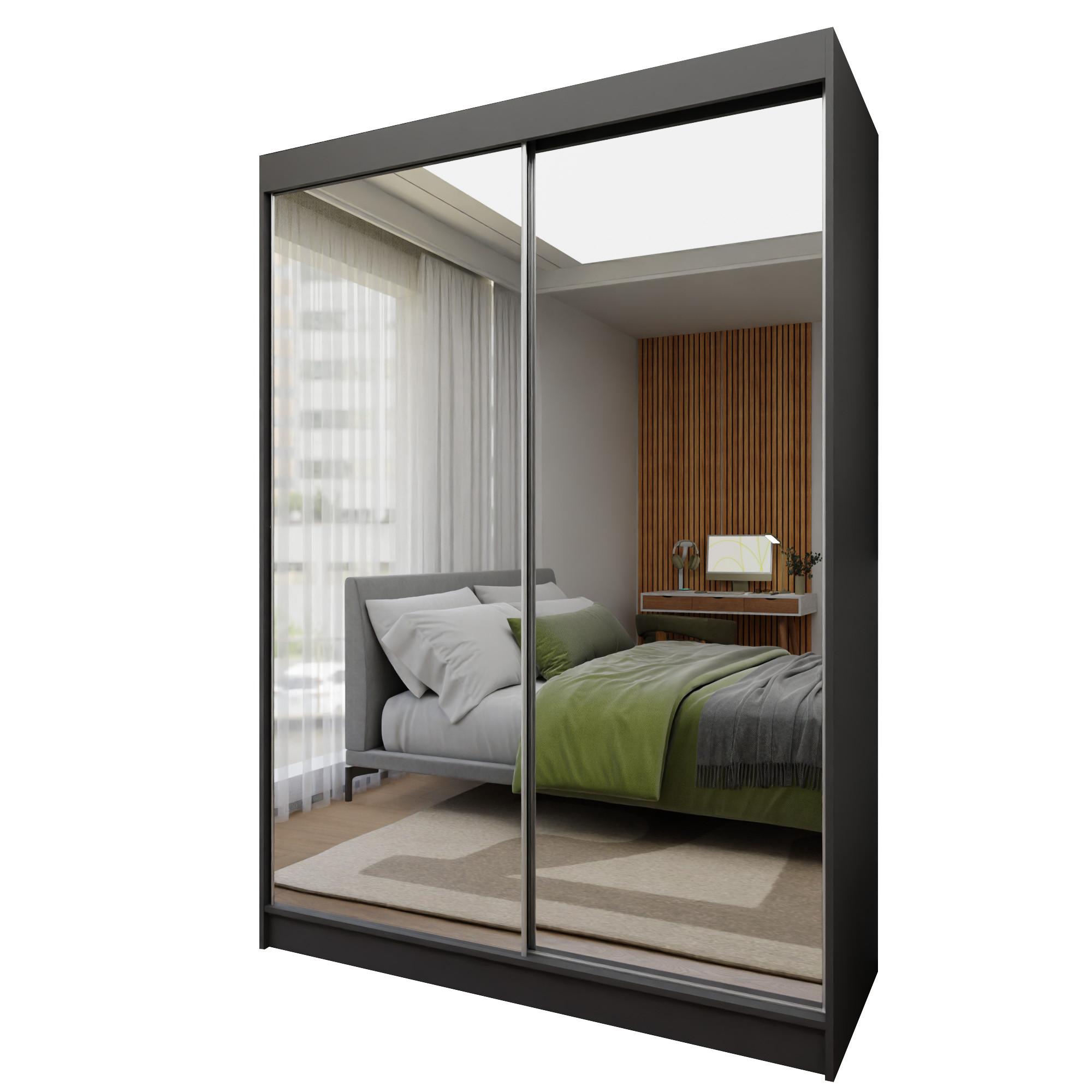 Wohnli Möbelsuche - SCHWEBETÜRENSCHRANK BELLINA 160/216/61 cm 2-türig mit Spiegel Grau