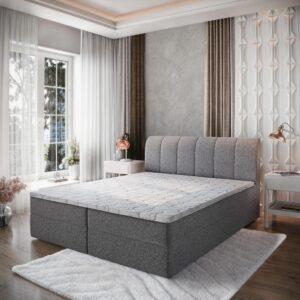 wohnli-moebel-suche-800000909503-1 BOXBETT CEVANO 160x200 cm mit Matratze und Topper - Grau Holz MASSENO Möbel > Betten > Boxspringbetten Grau