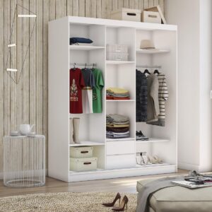 wohnli-moebel-suche-800000909506-1 SCHWEBETÜRENSCHRANK BELLINA 180/216/61 cm 3-türig mit Spiegel Schwarz Holzwerkstoff MASSENO Möbel > Schränke > Kleiderschränke > Schwebetürenschränke Schwarz