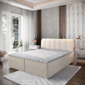 wohnli-moebel-suche-800000909513-1 BOXBETT CEVANO 140x200 cm mit Matratze und Topper - Beige Holz MASSENO Möbel > Betten > Boxspringbetten Beige