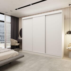 wohnli-moebel-suche-800000909543-1 SCHWEBETÜRENSCHRANK SOFIA 240/216/61 cm 3-türig Weiß Holzwerkstoff MASSENO Möbel > Schränke > Kleiderschränke > Schwebetürenschränke Weiß