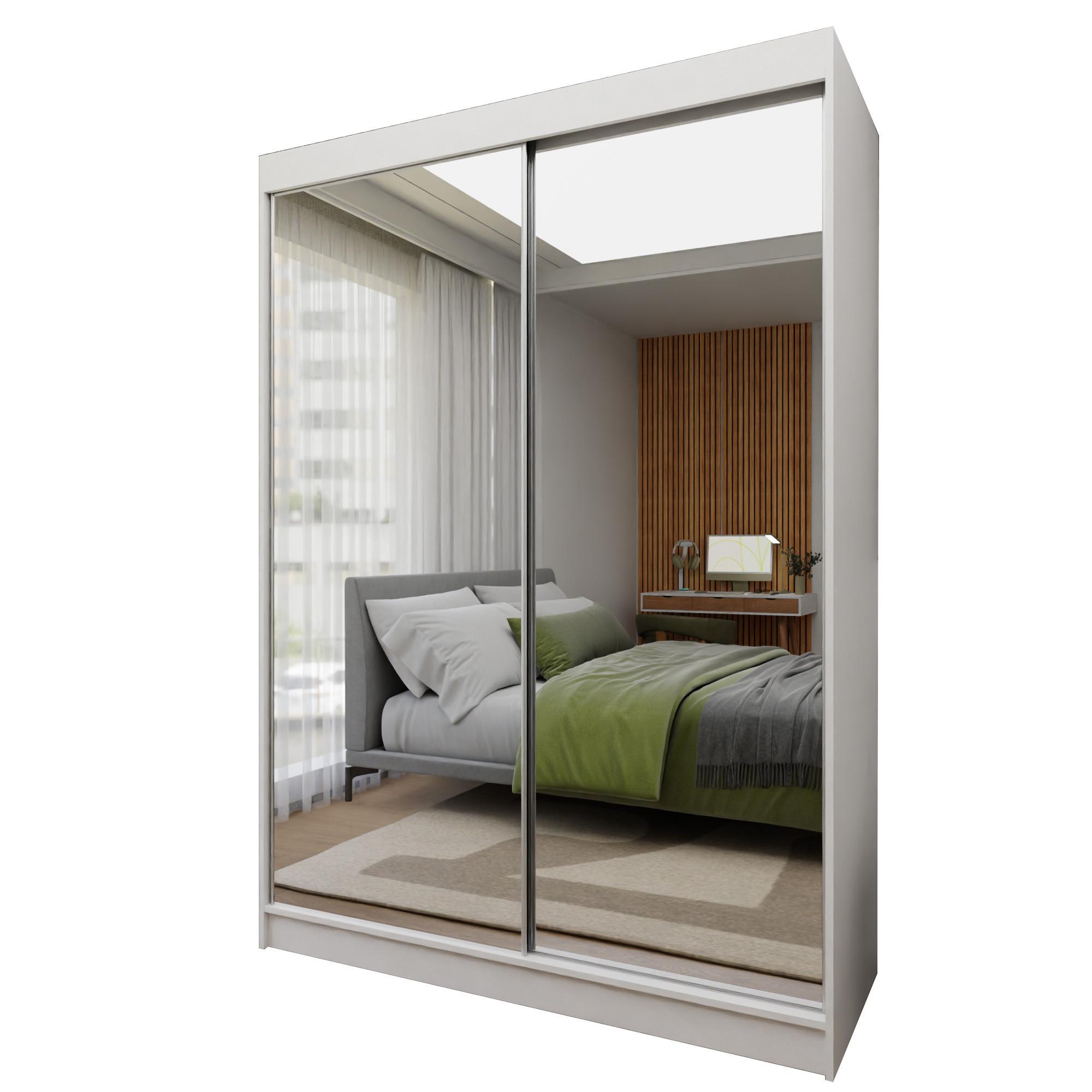 Wohnli Möbelsuche - SCHWEBETÜRENSCHRANK BELLINA 150/216/61 cm 2-türig mit Spiegel Weiß