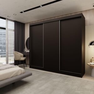 wohnli-moebel-suche-800000909552-1 SCHWEBETÜRENSCHRANK SOFIA 240/216/61 cm 3-türig Schwarz Holzwerkstoff MASSENO Möbel > Schränke > Kleiderschränke > Schwebetürenschränke Schwarz