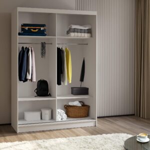wohnli-moebel-suche-800000909566-1 SCHWEBETÜRENSCHRANK BELLINA 150/216/61 cm 2-türig mit Spiegel Grau Holzwerkstoff MASSENO Möbel > Schränke > Kleiderschränke > Schwebetürenschränke Grau