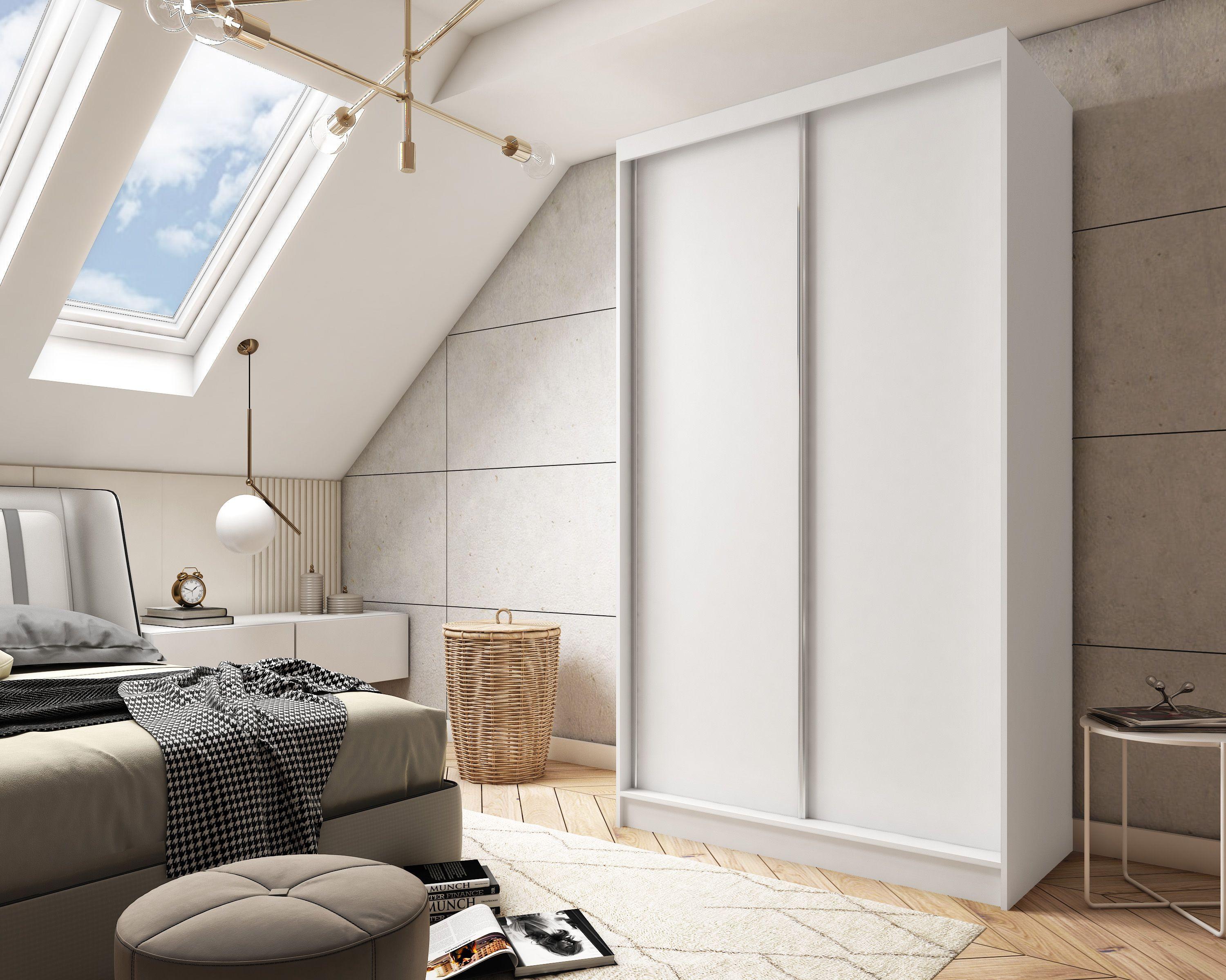 wohnli-moebel-suche-800000909593-1 SCHWEBETÜRENSCHRANK SOFIA 120/216/61 cm 2-türig Weiß Holzwerkstoff MASSENO Möbel > Schränke > Kleiderschränke > Schwebetürenschränke Weiß