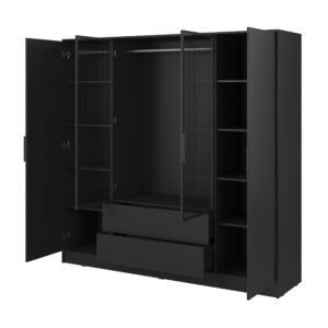 wohnli-moebel-suche-800000909610-1 DREHTÜRENSCHRANK CATERINA 206/200/51 cm 4-türig Schwarz Holzwerkstoff MASSENO Möbel > Schränke > Kleiderschränke > Drehtürenschränke Schwarz