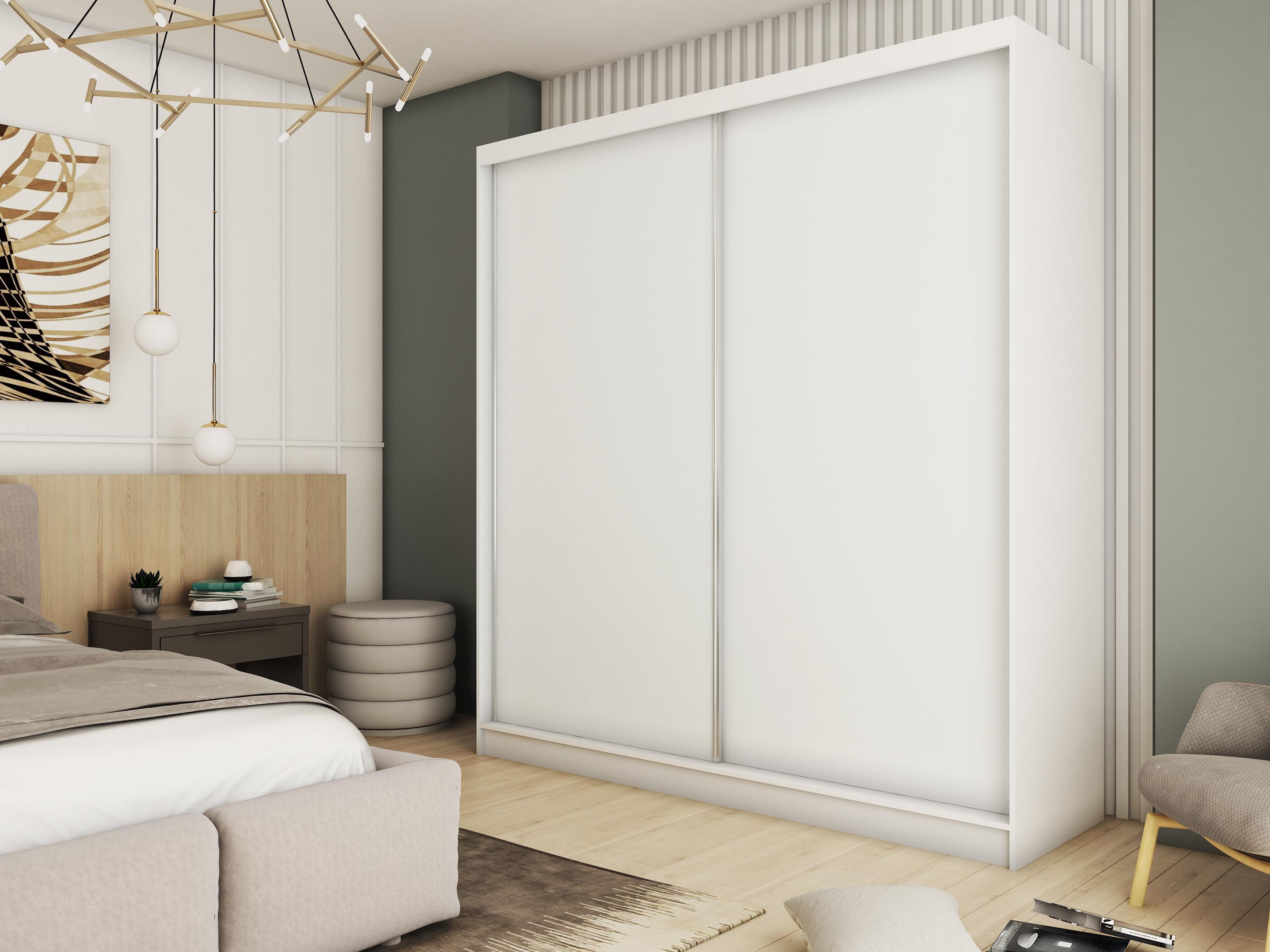 SCHWEBETÜRENSCHRANK SOFIA 200/216/61 cm 2-türig Weiß Holzwerkstoff MASSENO Möbel > Schränke > Kleiderschränke > Schwebetürenschränke Weiß