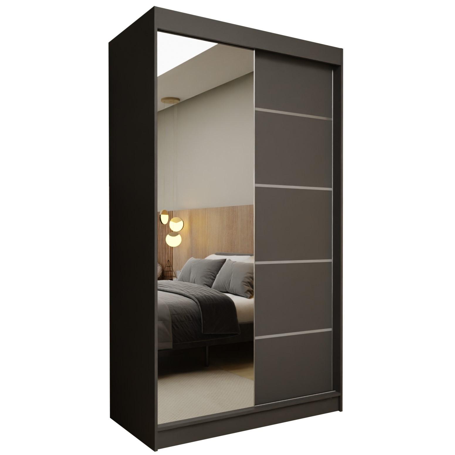 Wohnli Möbelsuche - SCHWEBETÜRENSCHRANK MIRELLA 120/216/61 cm 2-türig mit Spiegel Grau