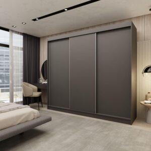 wohnli-moebel-suche-800000909628-1 SCHWEBETÜRENSCHRANK SOFIA 240/216/61 cm 3-türig Grau Holzwerkstoff MASSENO Möbel > Schränke > Kleiderschränke > Schwebetürenschränke Grau