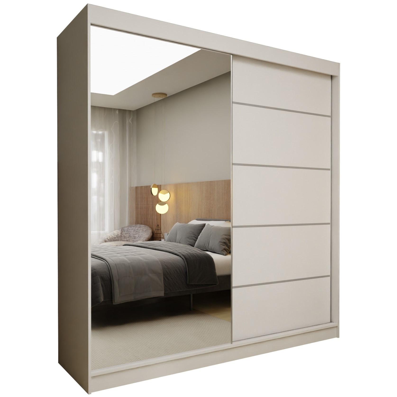 Wohnli Möbelsuche - SCHWEBETÜRENSCHRANK MIRELLA 200/216/61 cm 2-türig mit Spiegel Weiß