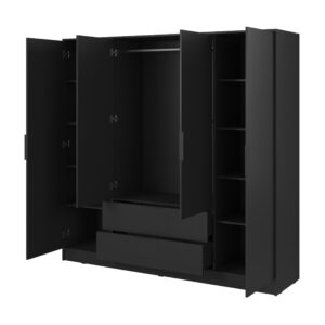 wohnli-moebel-suche-800000909636-1 DREHTÜRENSCHRANK CATERINA 206/200/51 cm 4-türig Schwarz Holzwerkstoff MASSENO Möbel > Schränke > Kleiderschränke > Drehtürenschränke Schwarz