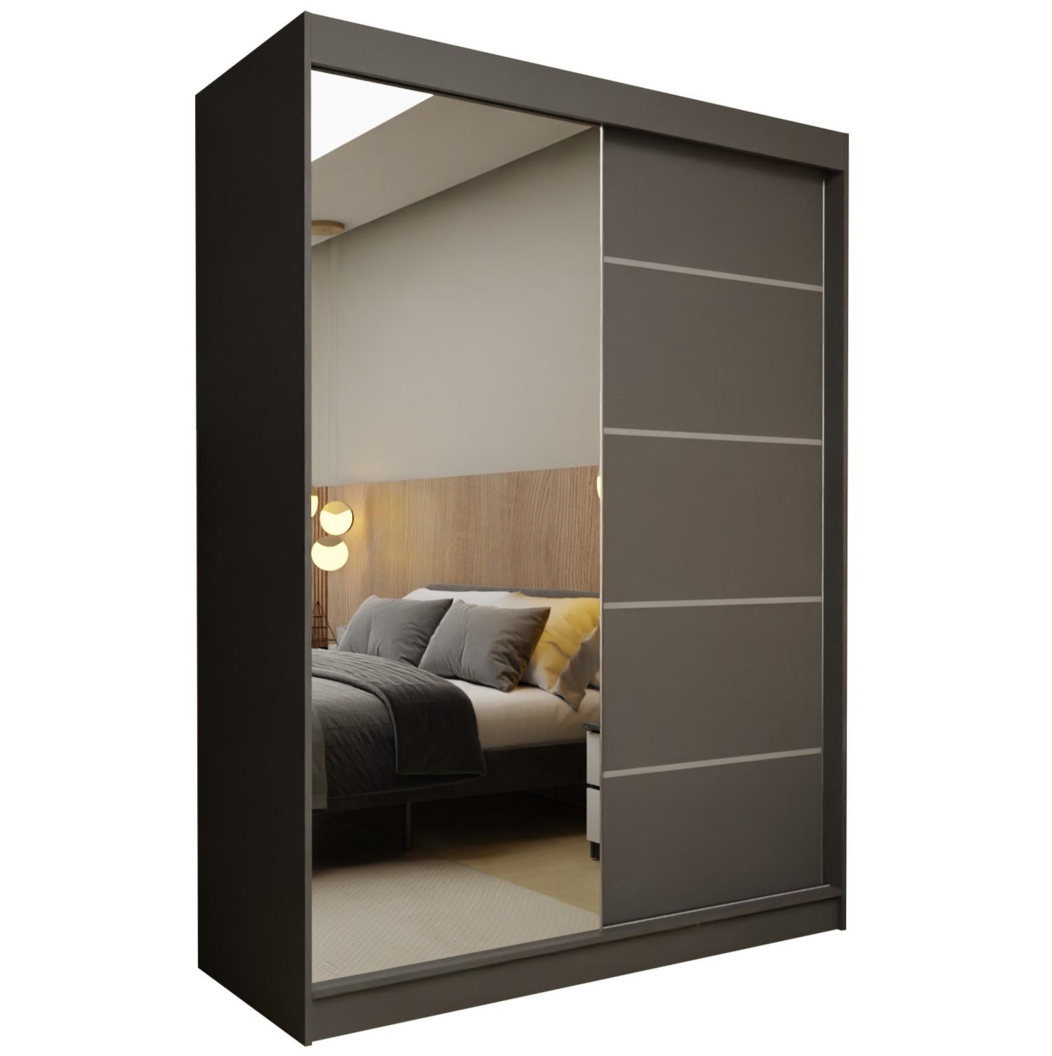 Wohnli Möbelsuche - SCHWEBETÜRENSCHRANK MIRELLA 150/216/61 cm 2-türig mit Spiegel Grau