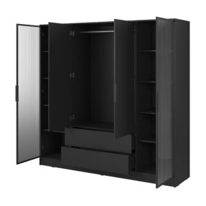 wohnli-moebel-suche-800000909641-1 DREHTÜRENSCHRANK CATERINA 206/200/51 cm 4-türig Schwarz Holzwerkstoff MASSENO Möbel > Schränke > Kleiderschränke > Drehtürenschränke Schwarz