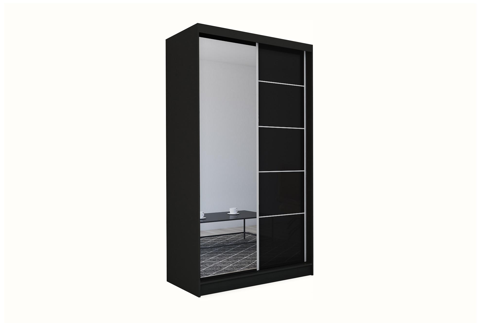 wohnli-moebel-suche-800000909654-1 SCHWEBETÜRENSCHRANK MIRELLA 150/216/61 cm 2-türig mit Spiegel Schwarz Holzwerkstoff MASSENO Möbel > Schränke > Kleiderschränke > Schwebetürenschränke Schwarz