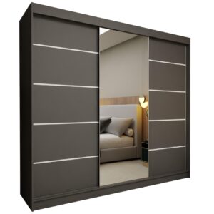 wohnli-moebel-suche-800000909661 Wohnli Möbelsuche - SCHWEBETÜRENSCHRANK MIRELLA 240/216/61 cm 3-türig mit Spiegel Grau