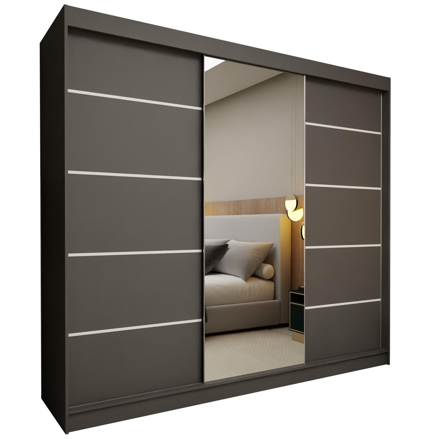 Wohnli Möbelsuche - SCHWEBETÜRENSCHRANK MIRELLA 240/216/61 cm 3-türig mit Spiegel Grau