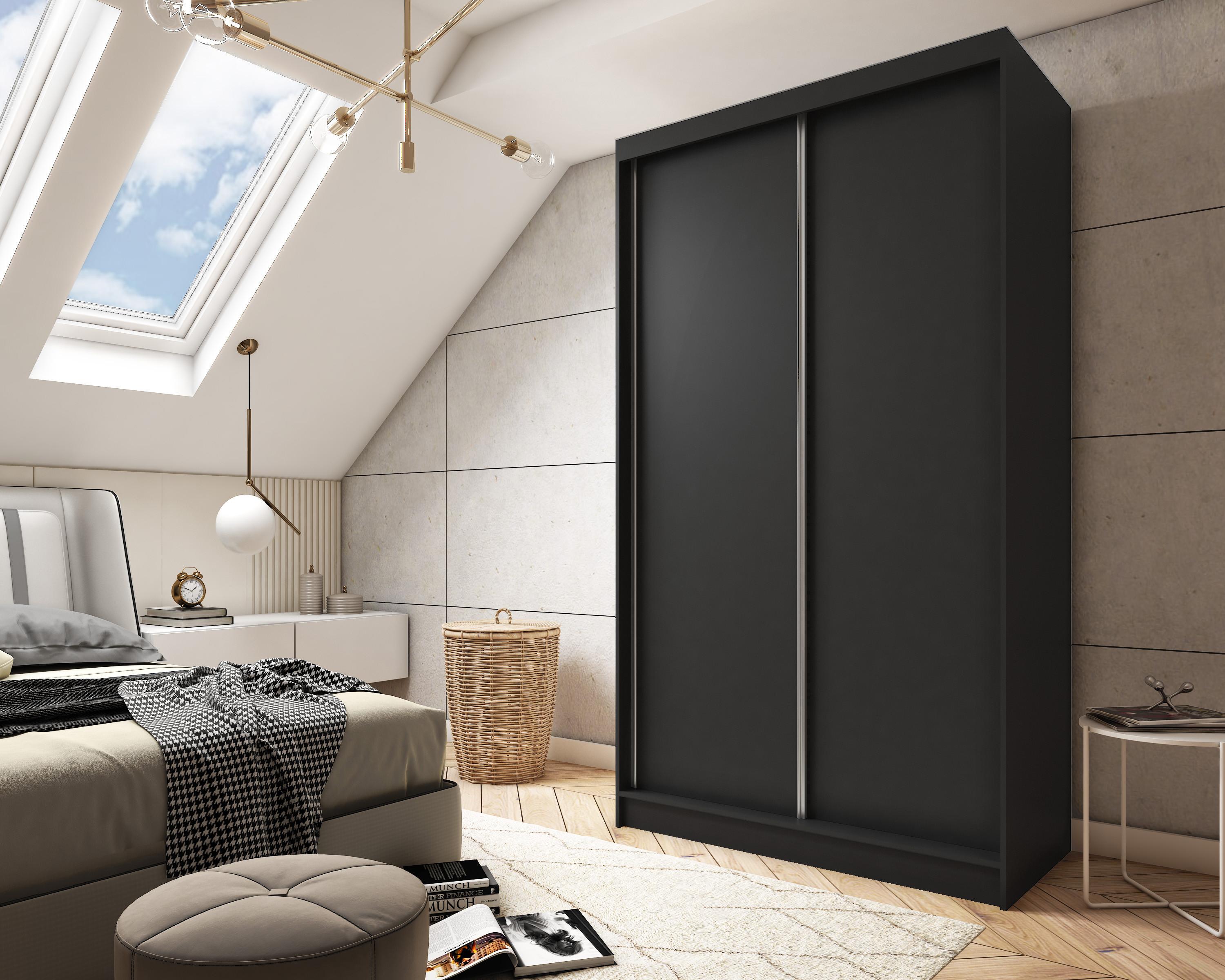 wohnli-moebel-suche-800000909662-1 SCHWEBETÜRENSCHRANK SOFIA 120/216/61 cm 2-türig Schwarz Holzwerkstoff MASSENO Möbel > Schränke > Kleiderschränke > Schwebetürenschränke Schwarz