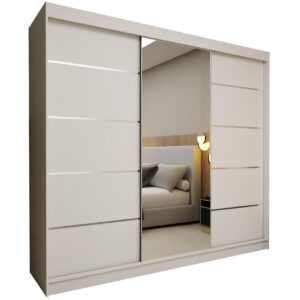 wohnli-moebel-suche-800000909683 Wohnli Möbelsuche - SCHWEBETÜRENSCHRANK MIRELLA 240/216/61 cm 3-türig mit Spiegel Weiß