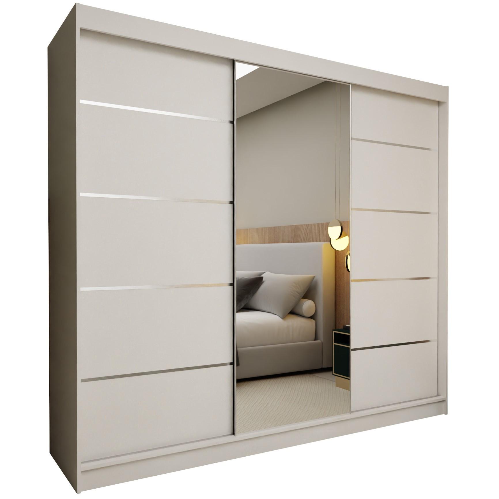 Wohnli Möbelsuche - SCHWEBETÜRENSCHRANK MIRELLA 240/216/61 cm 3-türig mit Spiegel Weiß