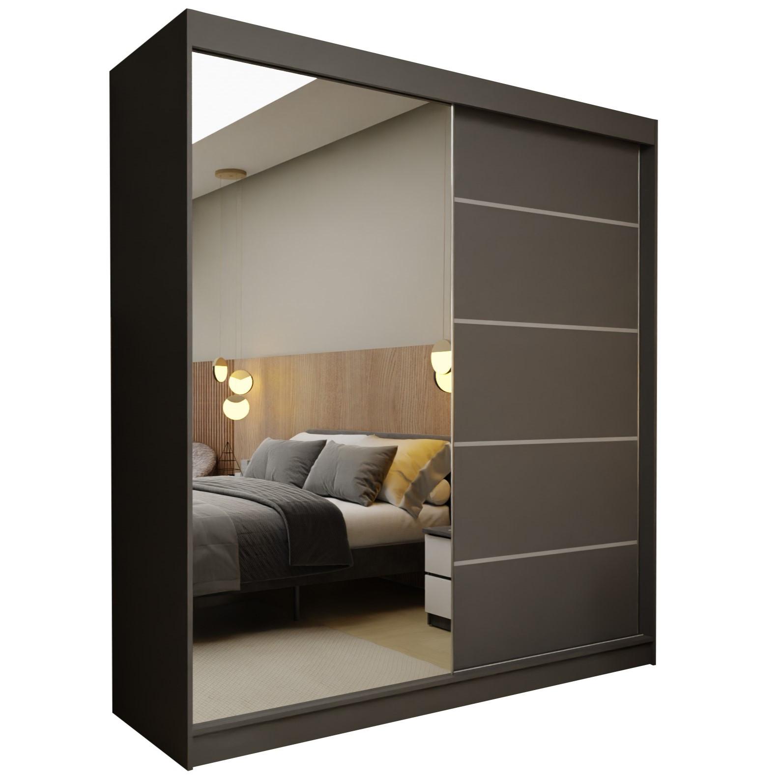 Wohnli Möbelsuche - SCHWEBETÜRENSCHRANK MIRELLA 200/216/61 cm 2-türig mit Spiegel Grau