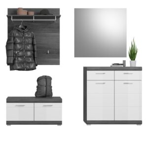 Wohnli Möbelsuche - GARDEROBE Set 4-teilig weiß Hochglanz