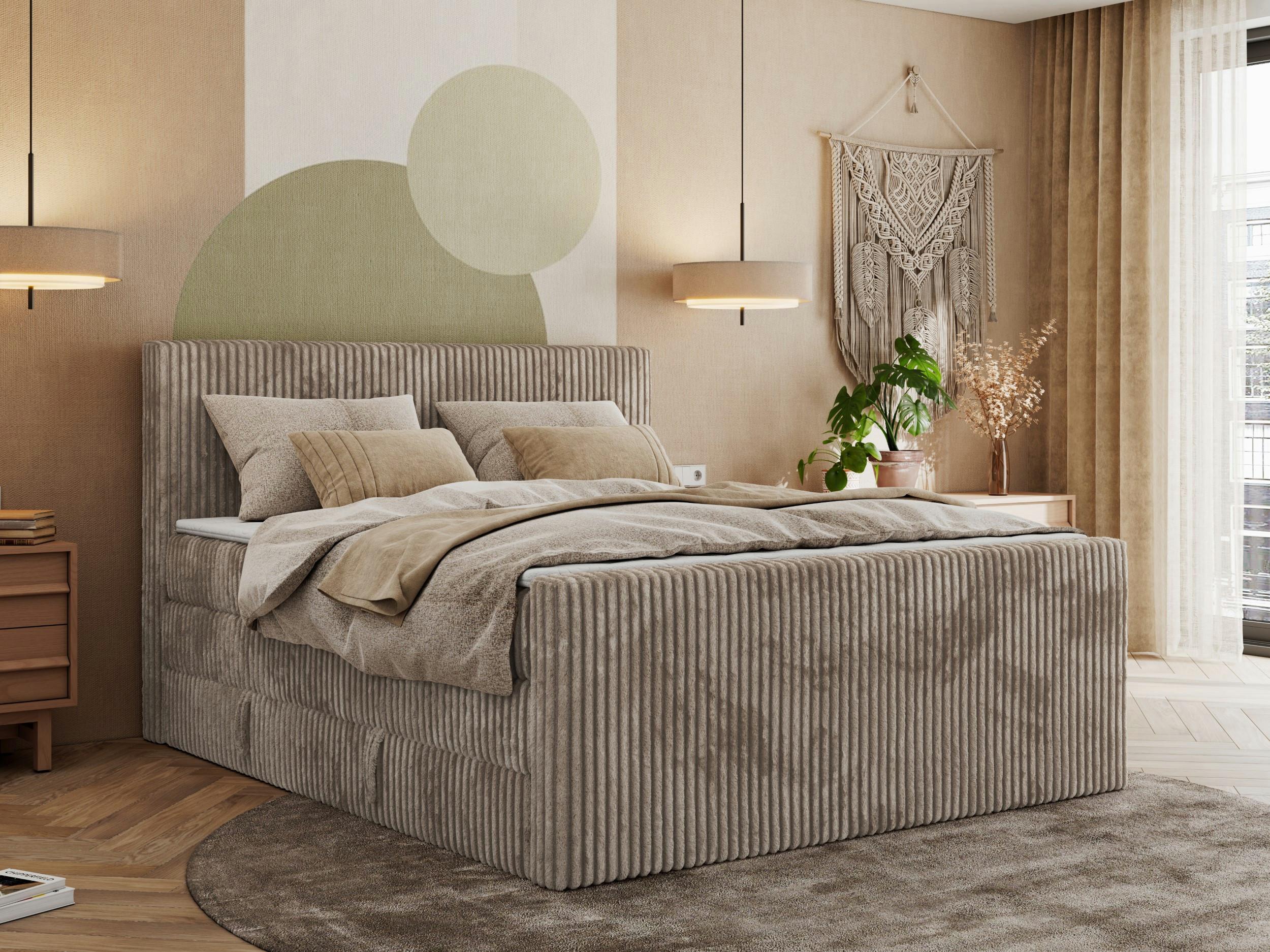 BOXSPRINGBETT TILIANO KING DUO 180/200 - Hellbraun Cord - H4 Textil MKS Möbel > Betten > Boxspringbetten Braun
