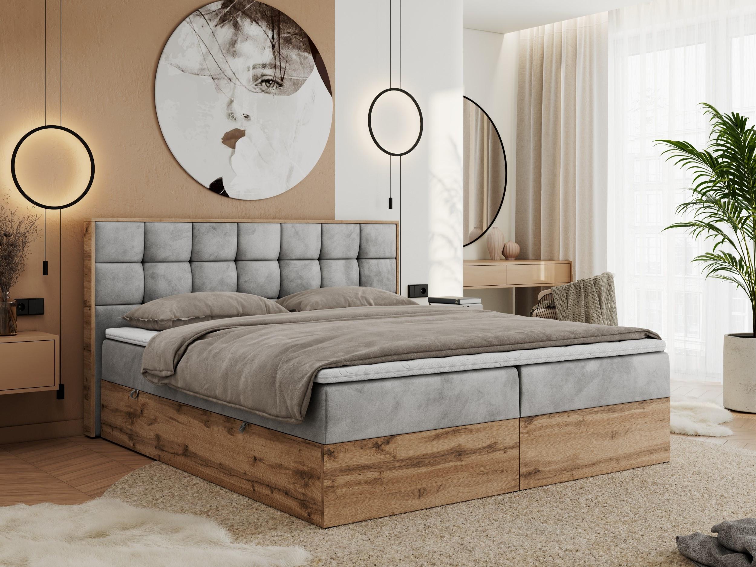 BOXBETT ALBERO 1 - 120/200 Hellgrau Velvet - H3 Holz MKS Möbel > Betten > Boxspringbetten Grau