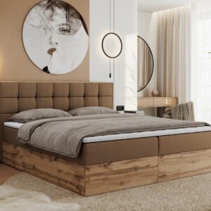 BOXBETT ALBERO 1 - 120/200 Braun Kunstleder - H3 Holz MKS Möbel > Betten > Boxspringbetten Braun