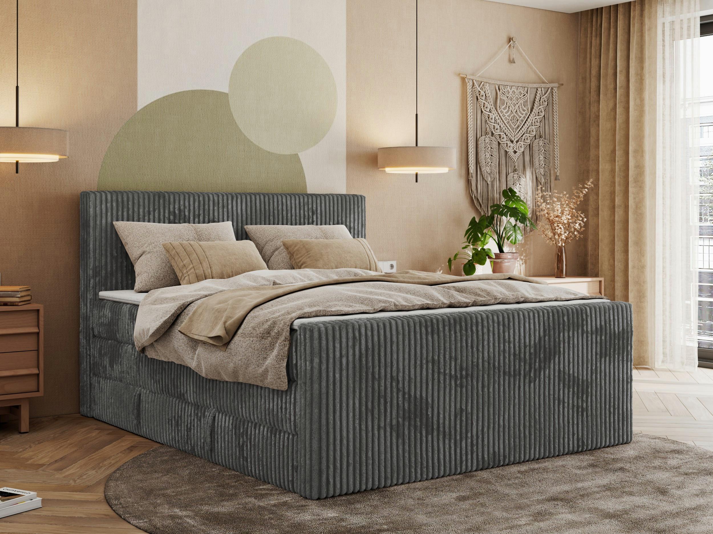 BOXSPRINGBETT TILIANO KING DUO 180/200 - Grau Cord - H3 Textil MKS Möbel > Betten > Boxspringbetten Grau