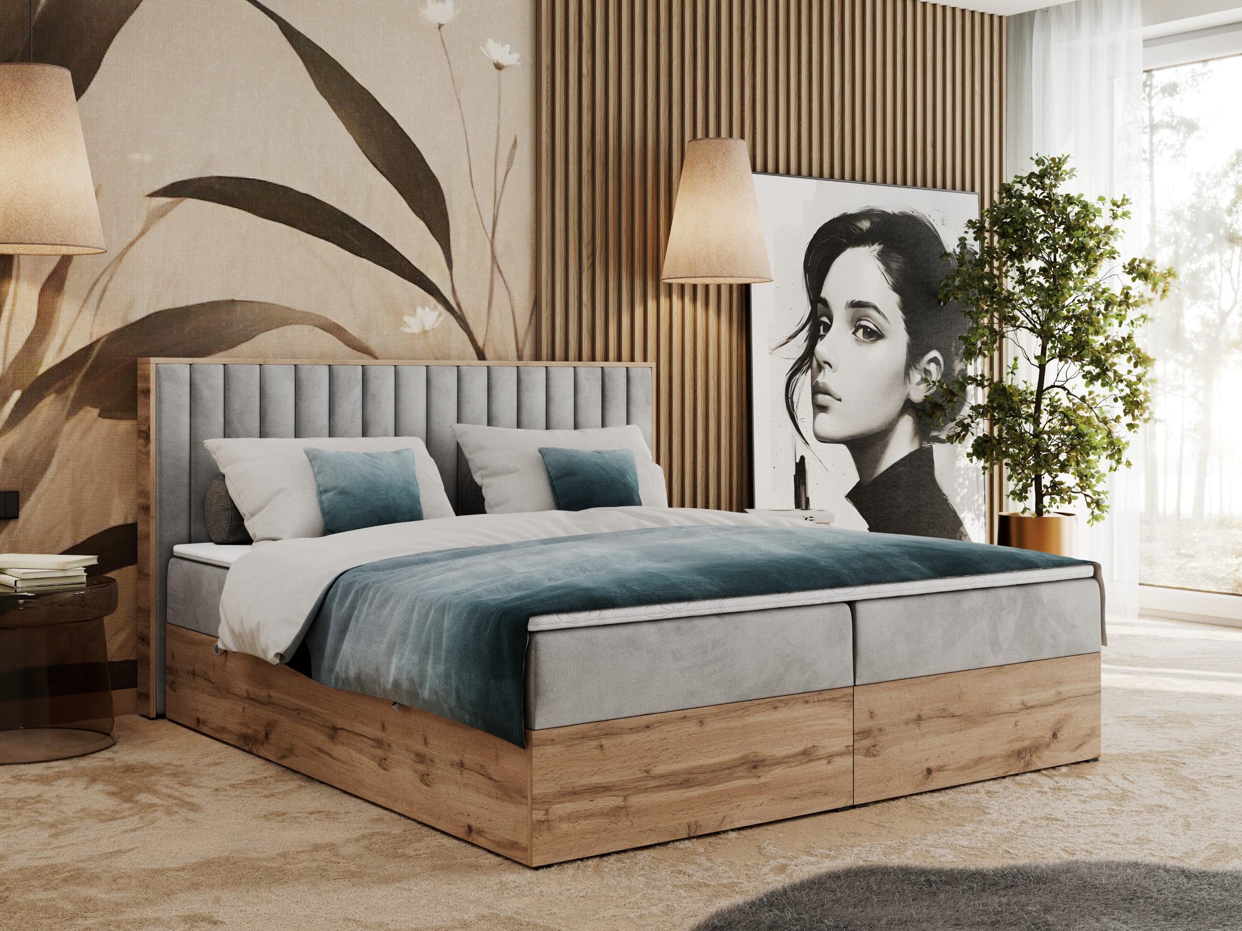 wohnli-moebel-suche-800000911595-1 BOXBETT ALBERO 4 - 140/200 Hellgrau Velvet - H3 Holz MKS Möbel > Betten > Boxspringbetten Grau
