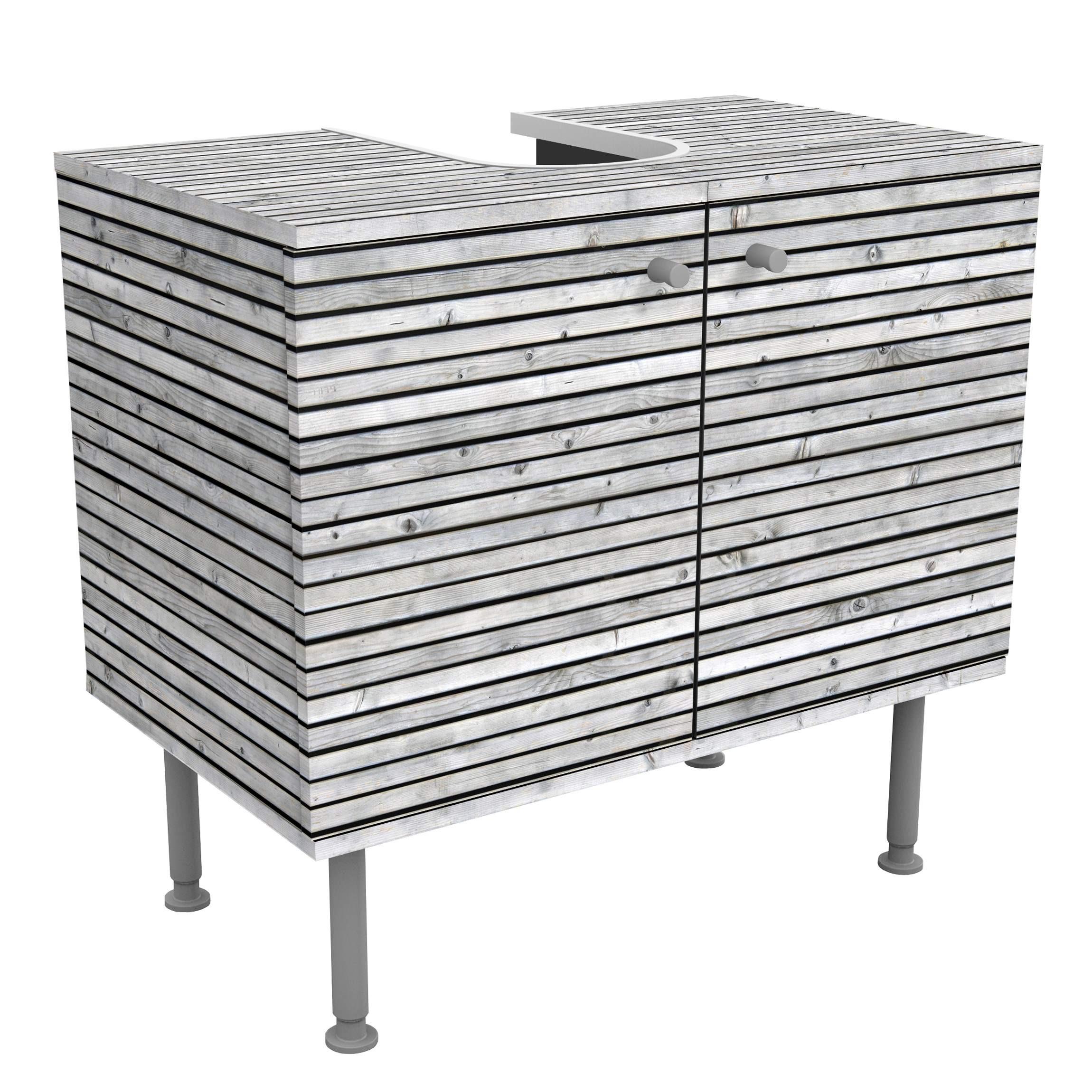 wohnli-moebel-suche-800000912504 Wohnli Möbelsuche - WASCHBECKENUNTERSCHRANK Holzwand mit schmalen Leisten schwarz weiß 60/55/35 cm