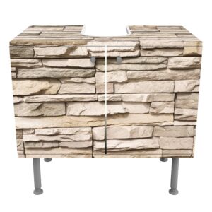 WASCHBECKENUNTERSCHRANK Asian Stonewall - Steinmauer aus großen hellen Steinen 60/55/35 cm Holzwerkstoff Bilderwelten Möbel > Schränke > Badezimmerschränke > Waschbeckenunterschränke Beige