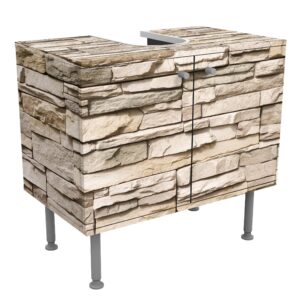 Wohnli Möbelsuche - WASCHBECKENUNTERSCHRANK Asian Stonewall - Steinmauer aus großen hellen Steinen 60/55/35 cm