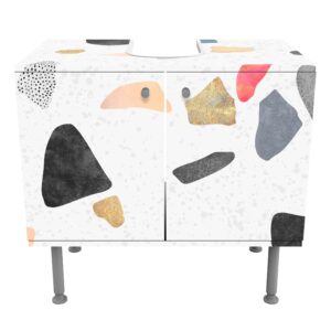 WASCHBECKENUNTERSCHRANK Weißer Terrazzo mit Goldsteinchen 60/55/35 cm Holzwerkstoff Bilderwelten Möbel > Schränke > Badezimmerschränke > Waschbeckenunterschränke Weiß