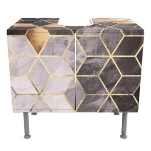 wohnli-moebel-suche-800000912534-1 WASCHBECKENUNTERSCHRANK Schwarz Weiß goldene Geometrie 60/55/35 cm Holzwerkstoff Bilderwelten Möbel > Schränke > Badezimmerschränke > Waschbeckenunterschränke Schwarz