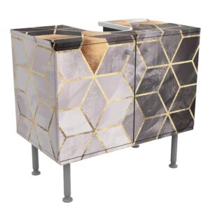 wohnli-moebel-suche-800000912534 Wohnli Möbelsuche - WASCHBECKENUNTERSCHRANK Schwarz Weiß goldene Geometrie 60/55/35 cm