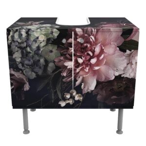 WASCHBECKENUNTERSCHRANK Blumen mit Nebel auf Schwarz 60/55/35 cm Holzwerkstoff Bilderwelten Möbel > Schränke > Badezimmerschränke > Waschbeckenunterschränke Schwarz