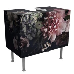 wohnli-moebel-suche-800000912567 Wohnli Möbelsuche - WASCHBECKENUNTERSCHRANK Blumen mit Nebel auf Schwarz 60/55/35 cm