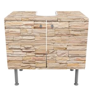 WASCHBECKENUNTERSCHRANK Asian Stonewall - Große helle Steinmauer aus wohnlichen Steinen 60/55/35 cm Holzwerkstoff Bilderwelten Möbel > Schränke > Badezimmerschränke > Waschbeckenunterschränke Braun