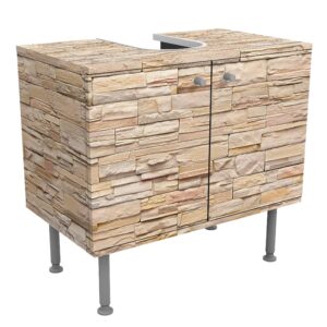 Wohnli Möbelsuche - WASCHBECKENUNTERSCHRANK Asian Stonewall - Große helle Steinmauer aus wohnlichen Steinen 60/55/35 cm