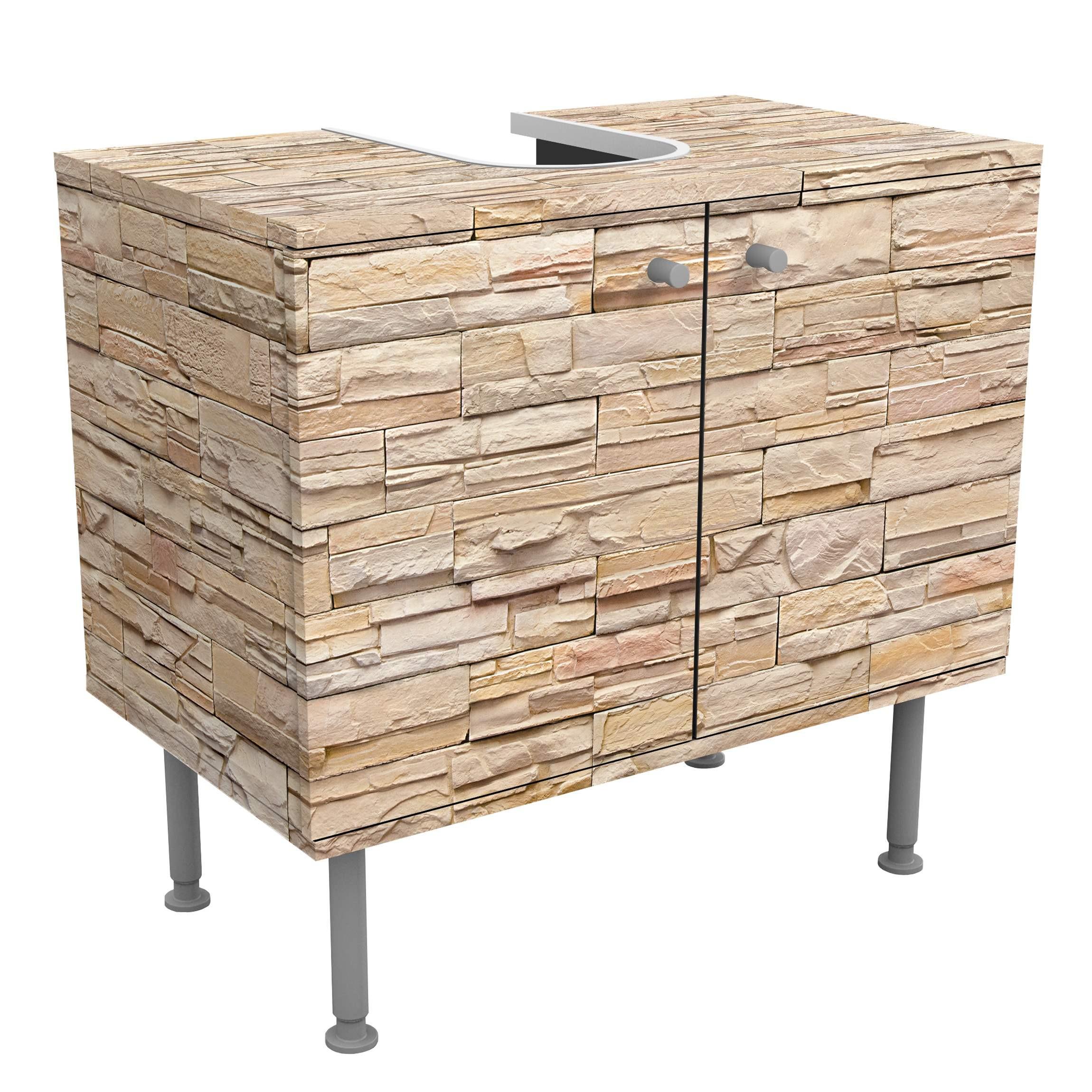 wohnli-moebel-suche-800000912636 Wohnli Möbelsuche - WASCHBECKENUNTERSCHRANK Asian Stonewall - Große helle Steinmauer aus wohnlichen Steinen 60/55/35 cm