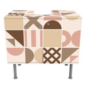wohnli-moebel-suche-800000912650-1 WASCHBECKENUNTERSCHRANK Fliesen Geometrische Formen Rosa und Beige 60/55/35 cm Holzwerkstoff Bilderwelten Möbel > Schränke > Badezimmerschränke > Waschbeckenunterschränke Beige