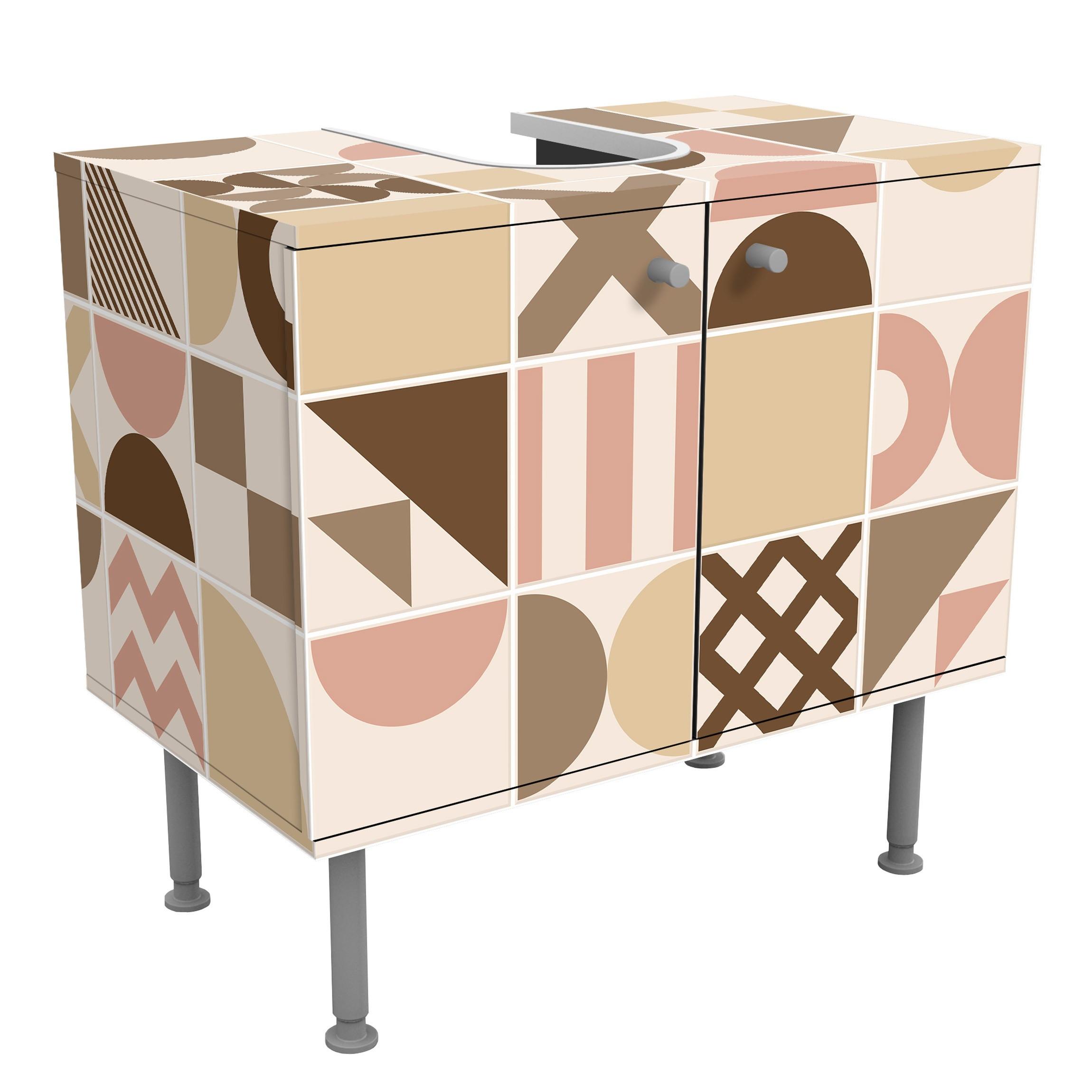 Wohnli Möbelsuche - WASCHBECKENUNTERSCHRANK Fliesen Geometrische Formen Rosa und Beige 60/55/35 cm