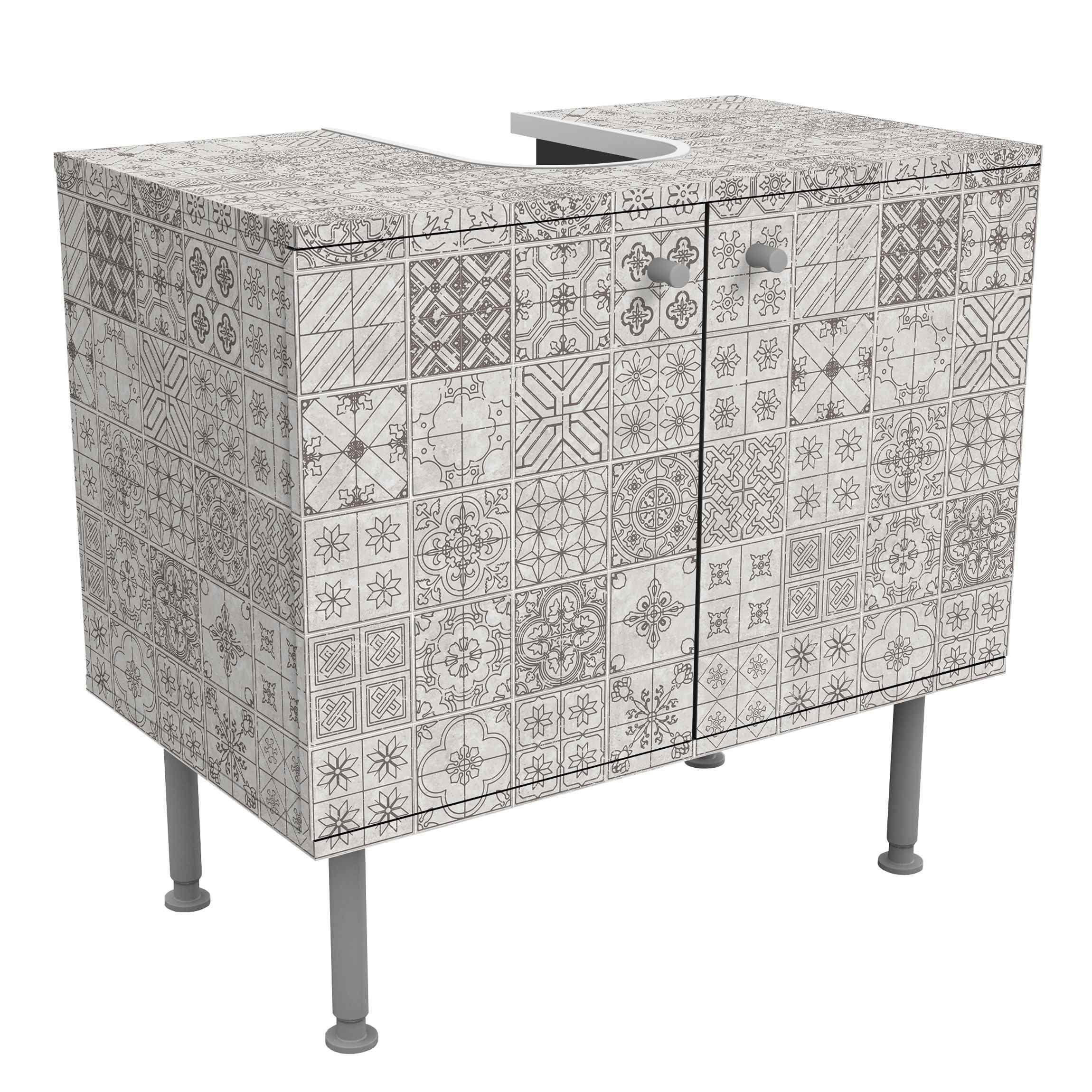 Wohnli Möbelsuche - WASCHBECKENUNTERSCHRANK Fliesenmuster Coimbra grau 60/55/35 cm