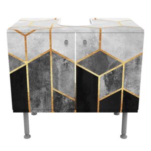 WASCHBECKENUNTERSCHRANK Goldene Sechsecke Schwarz Weiß 60/55/35 cm Holzwerkstoff Bilderwelten Möbel > Schränke > Badezimmerschränke > Waschbeckenunterschränke Schwarz