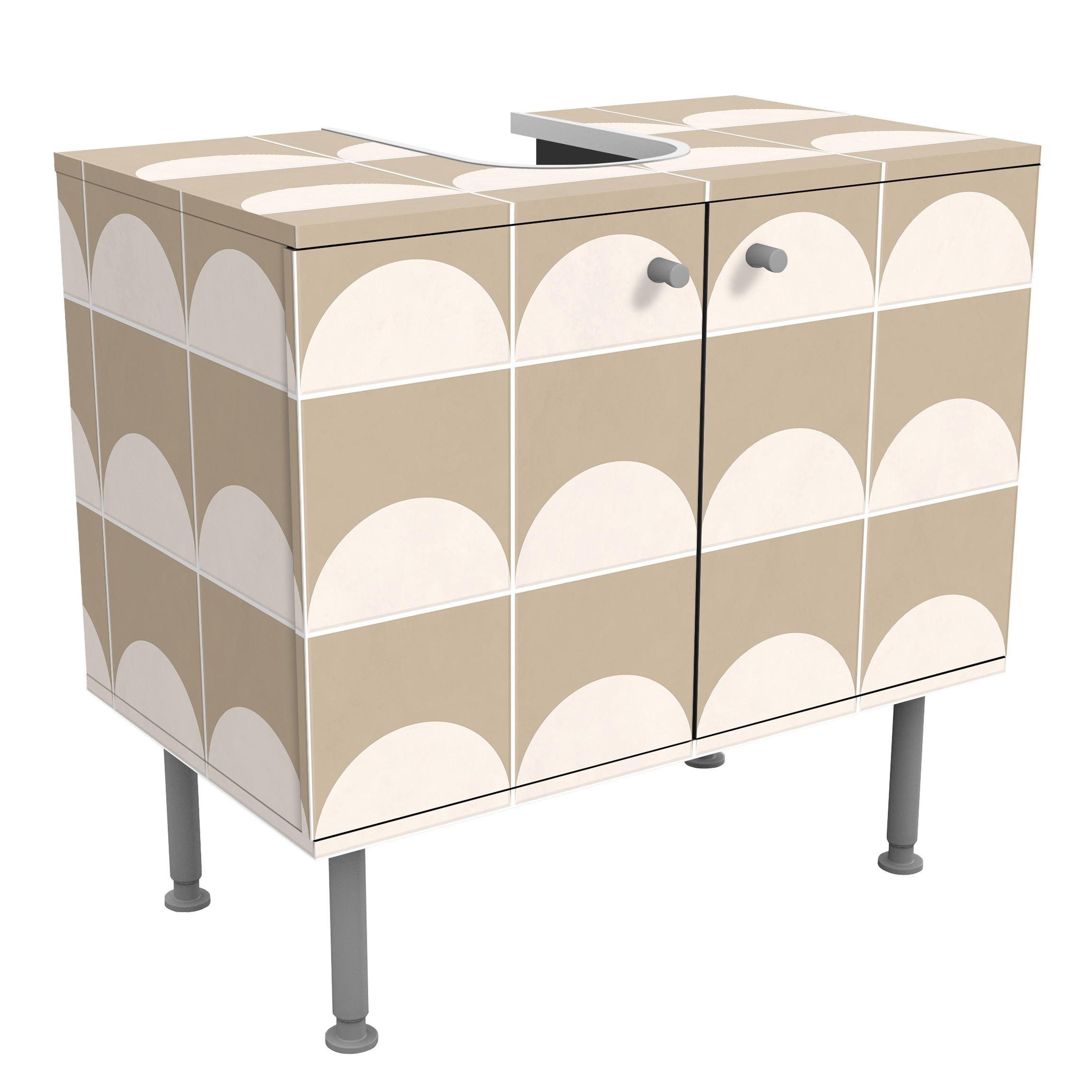 Wohnli Möbelsuche - WASCHBECKENUNTERSCHRANK Fliesen mit Halbkreisen Beige 60/55/35 cm
