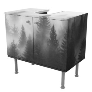 wohnli-moebel-suche-800000912673-1 WASCHBECKENUNTERSCHRANK Nadelwald im Nebel Schwarz Weiß 60/55/35 cm Holzwerkstoff Bilderwelten Möbel > Schränke > Badezimmerschränke > Waschbeckenunterschränke Schwarz