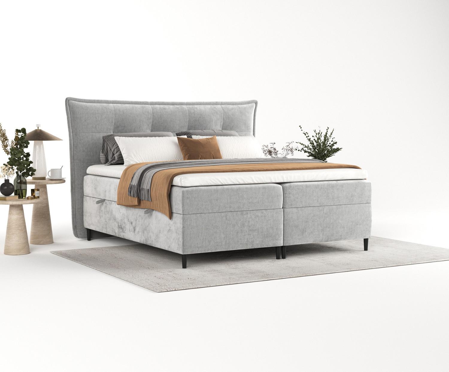 BOXBETT Las Palmas 180/200 cm Hellgrau im Lotta Stoff Textil AltaBeds Möbel > Betten > Boxspringbetten Grau